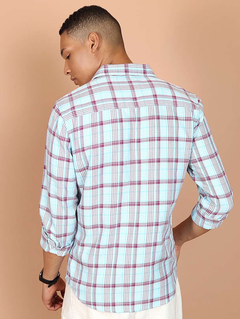 men turquoise cotton blend casual shirt - 21488073 -  Standard Image - 3