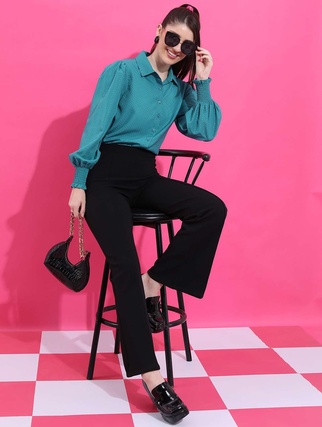 women sea green cotton blend regular shirt - 21488074 - Standard Image - 3