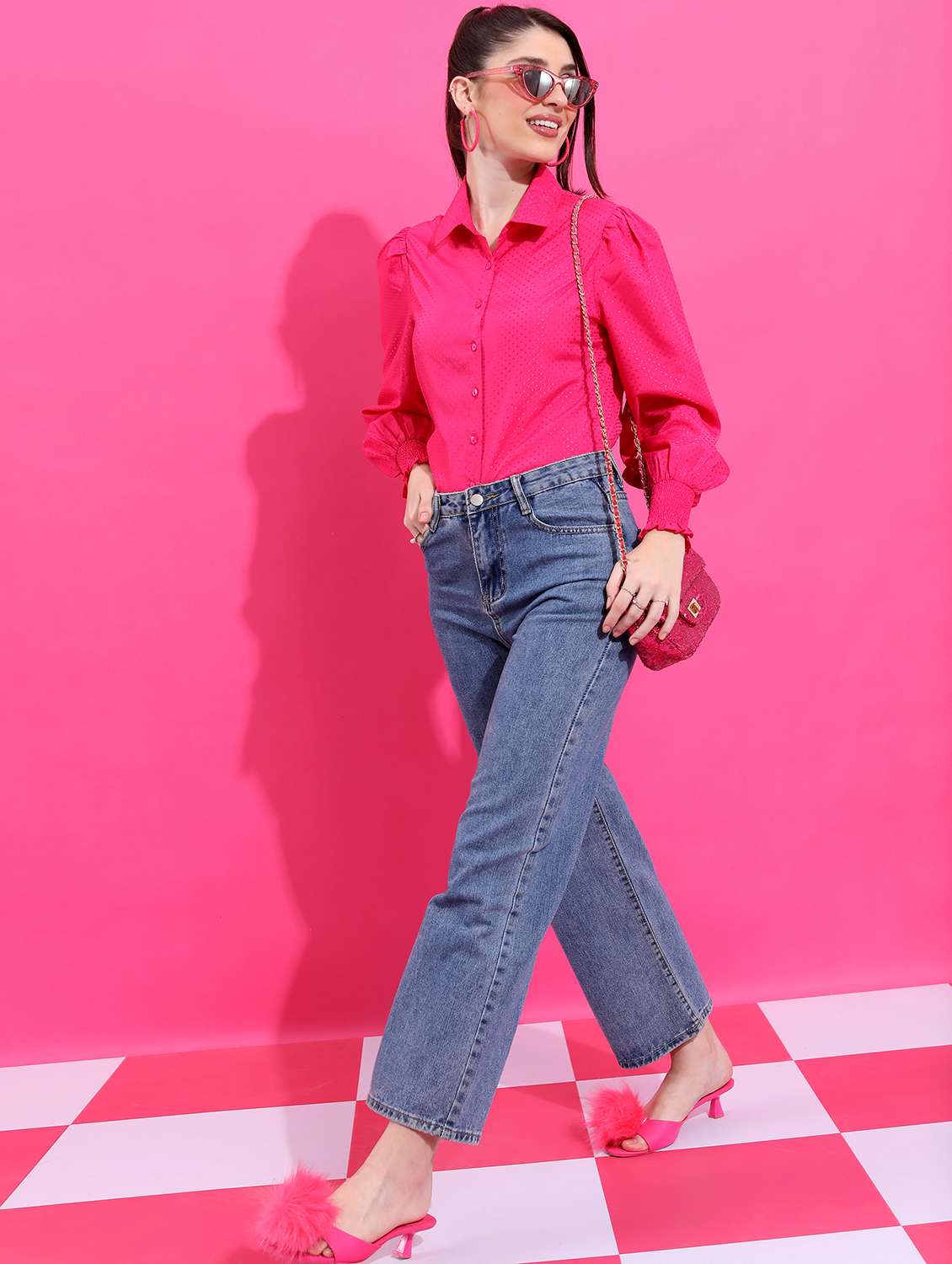 women pink cotton blend regular shirt - 21488075 - Standard Image - 3