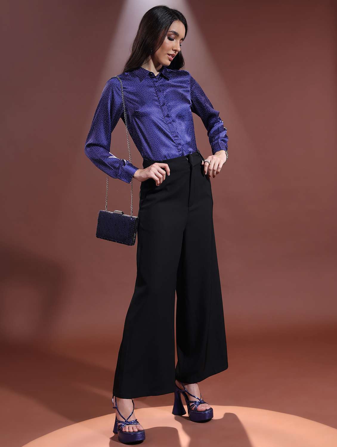 women navy blue cotton blend regular shirt - 21488088 -  Standard Image - 3