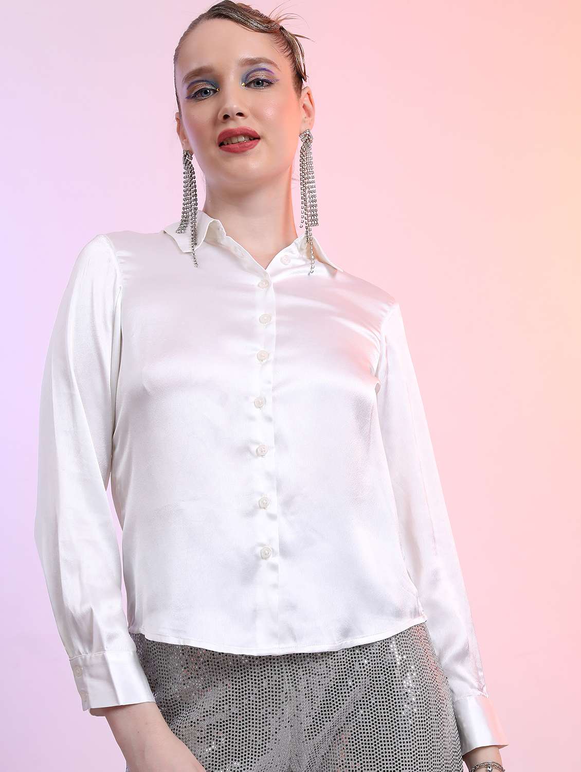 women white cotton blend regular shirt