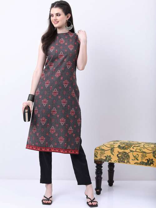 women grey self design kurta pant set - 21488121 -  Standard Image - 0