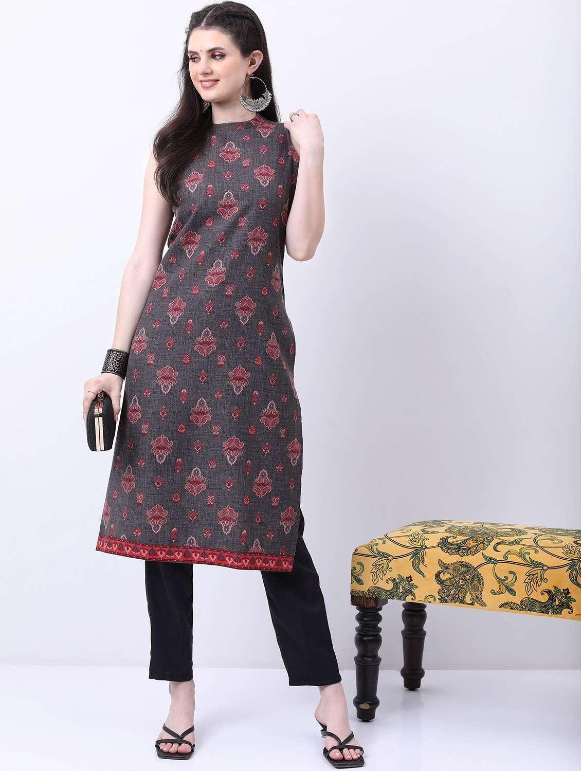 women grey self design kurta pant set - 21488121 -  Zoom Image - 0