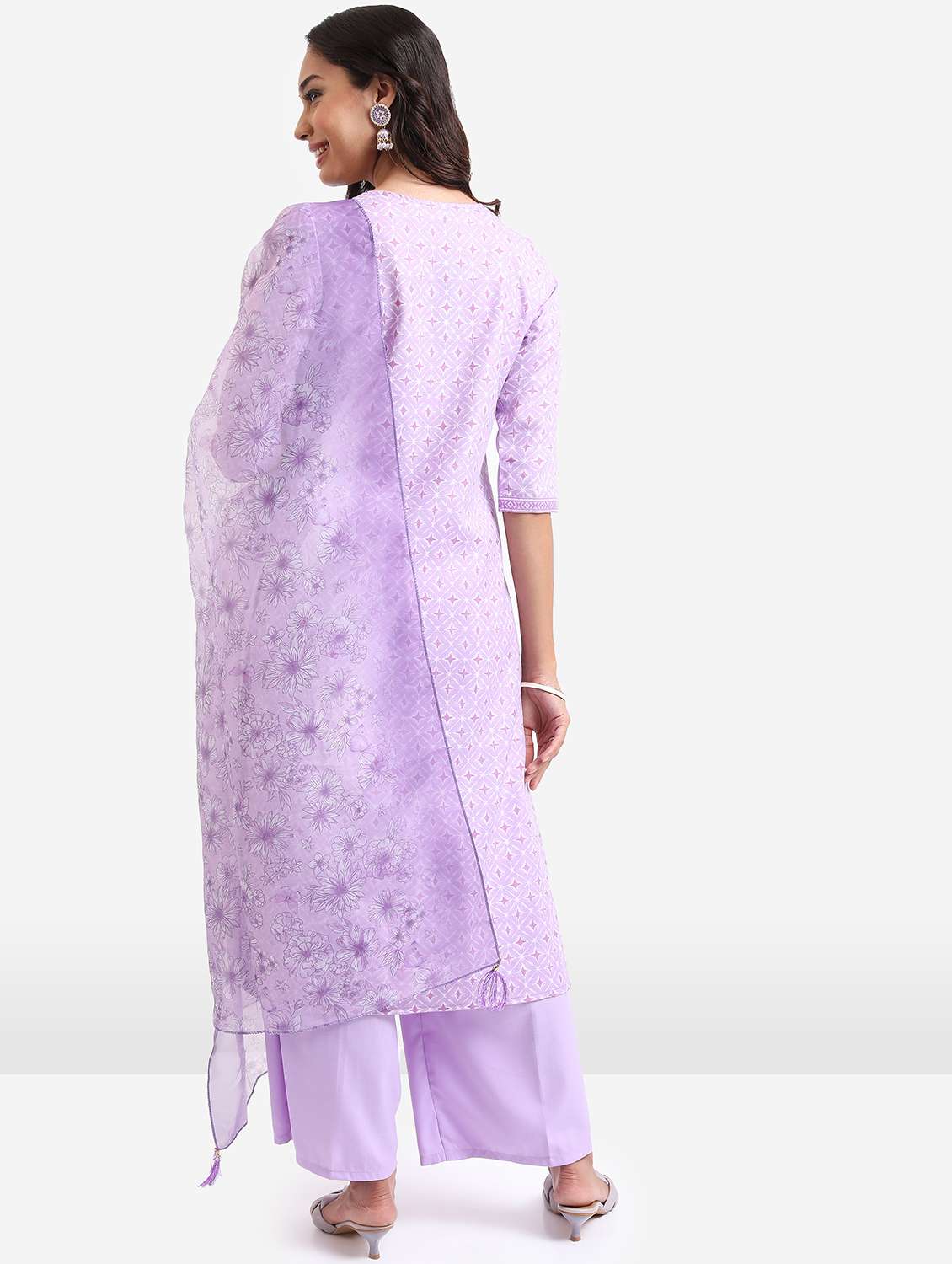 women lavender kurta palazzo set with dupatta - 21488151 -  Standard Image - 3