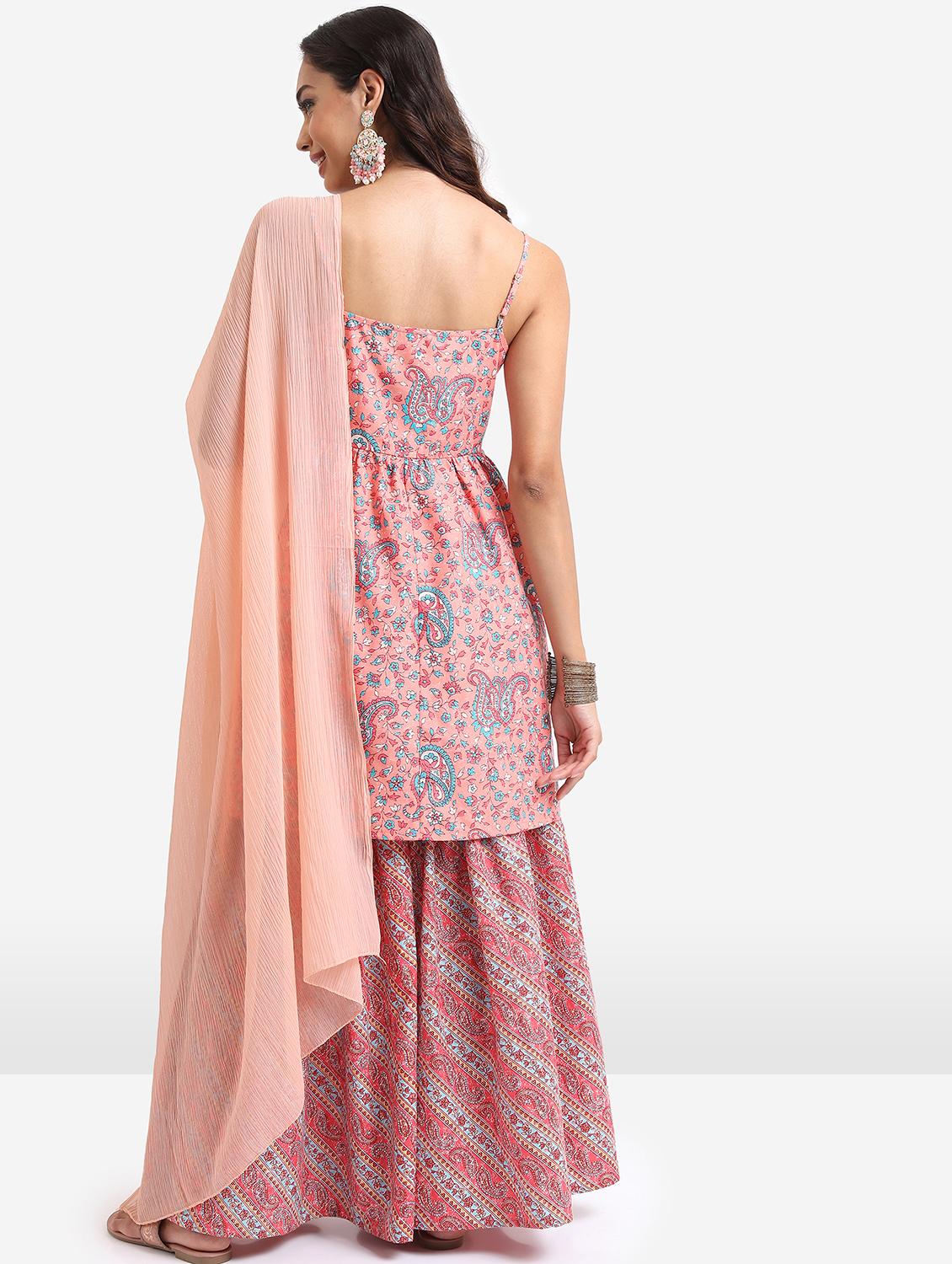 women paisley printed kurta sharara set with dupatta - 21488159 - Standard Image - 3