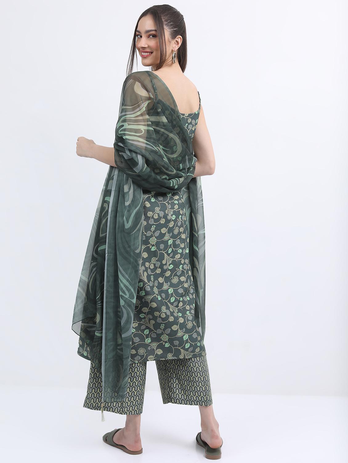 women green kurta palazzo set with dupatta - 21488174 - Standard Image - 3
