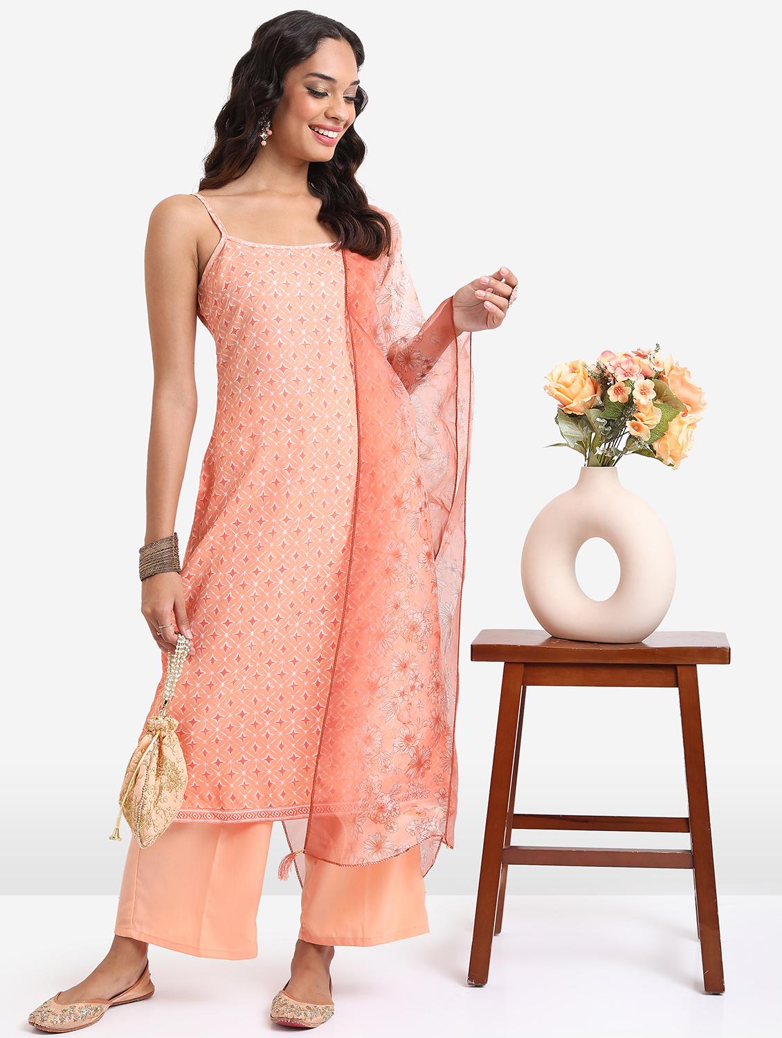 women orange printed kurta palazzo set with dupatta - 21488179 -  Zoom Image - 0