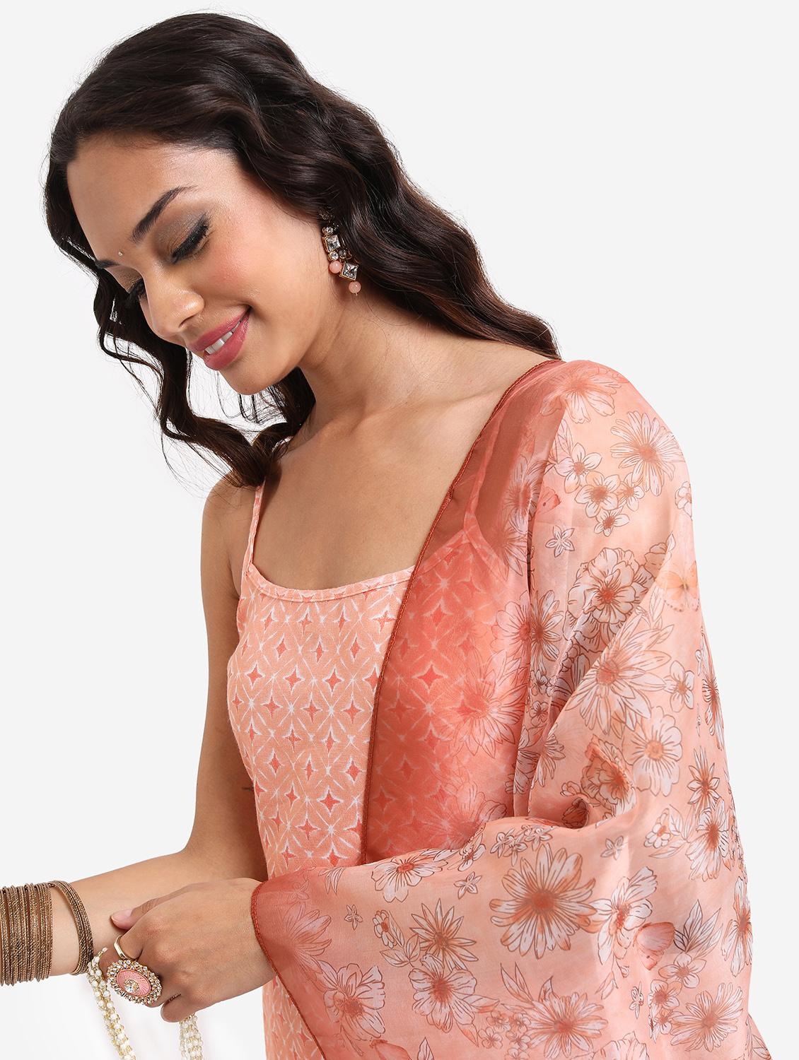 women orange printed kurta palazzo set with dupatta - 21488179 - Standard Image - 3