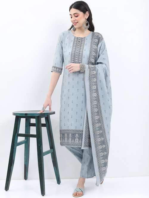 women grey kurta pant set with dupatta - 21488228 - Standard Image - 0