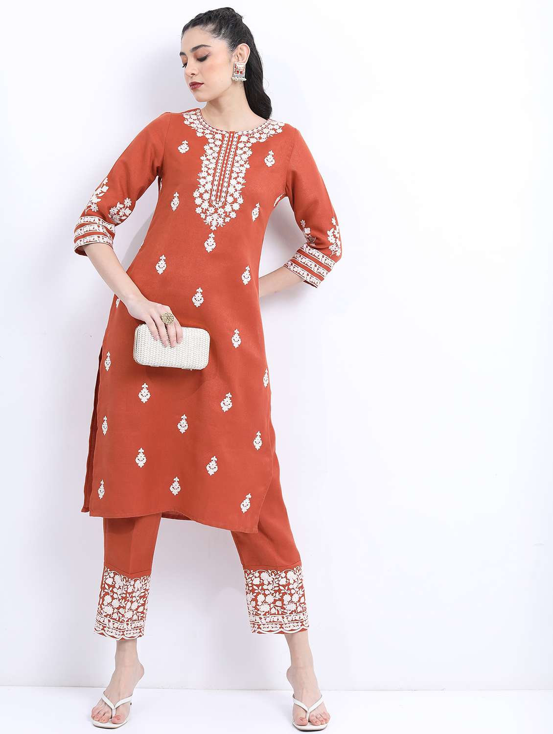 brown cotton blend kurta pant set - 21488229 - Zoom Image - 0
