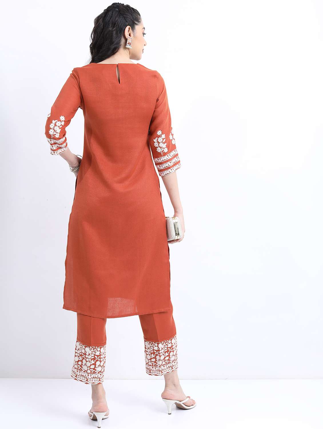 brown cotton blend kurta pant set - 21488229 - Standard Image - 3