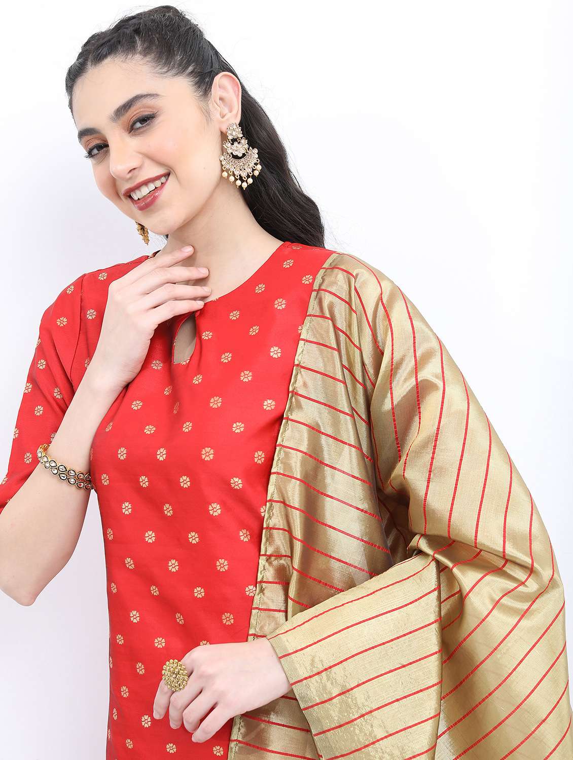 red gold printed kurta pant set - 21488247 -  Standard Image - 3