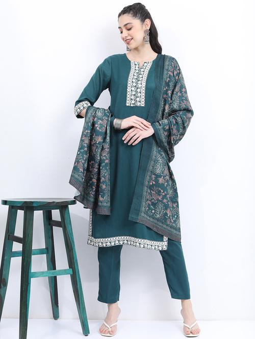 women teal kurta pant set with dupatta - 21488251 -  Standard Image - 0