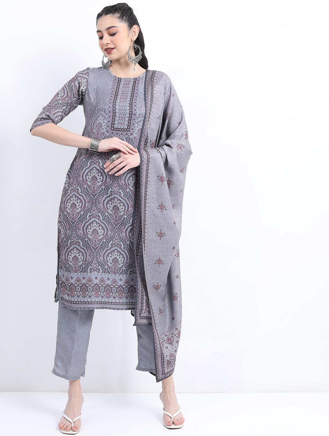 women grey kurta pant set with dupatta - 21488257 - Zoom Image - 0