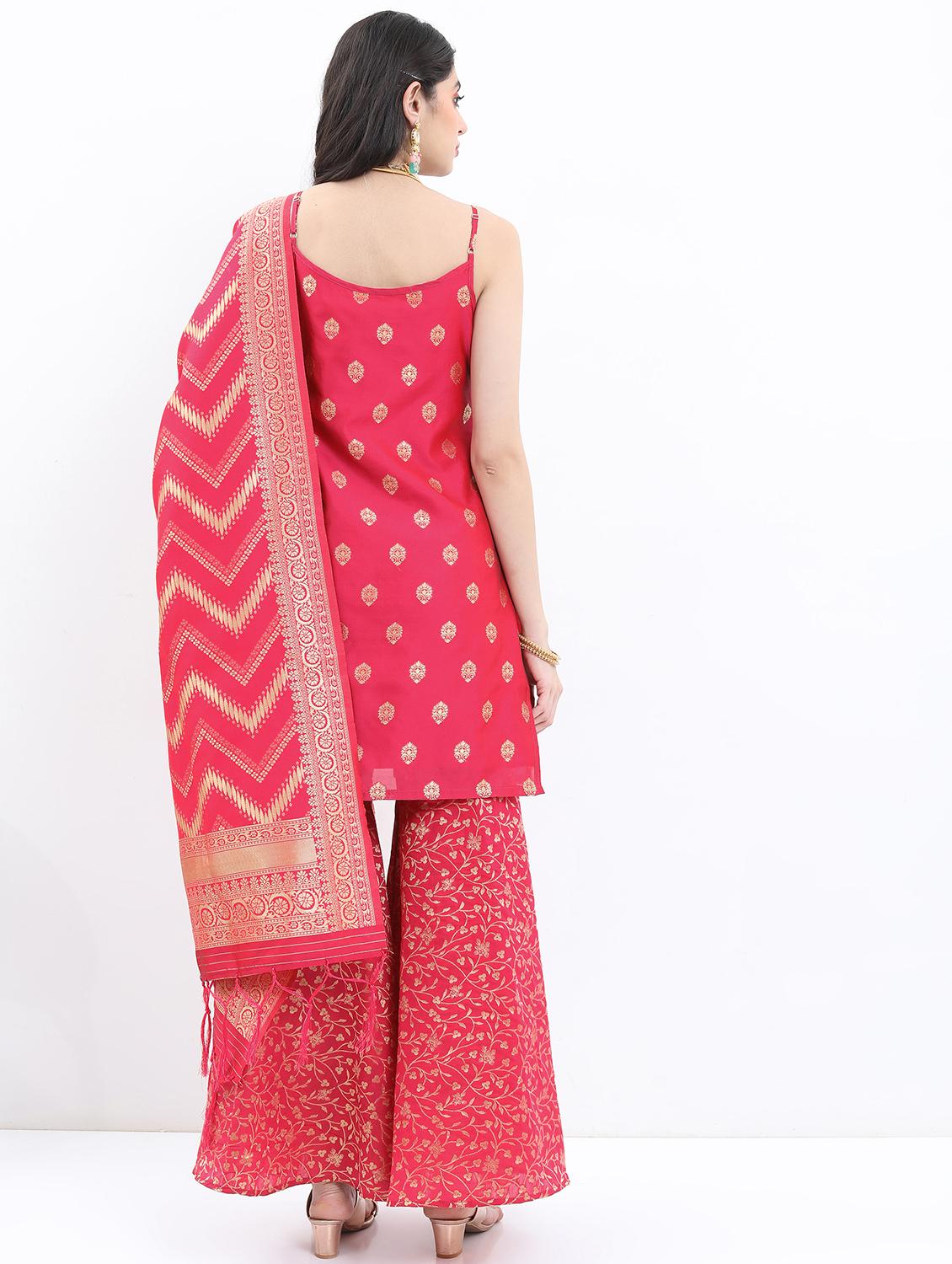 women red kurta sharara set with dupatta - 21488261 - Standard Image - 3