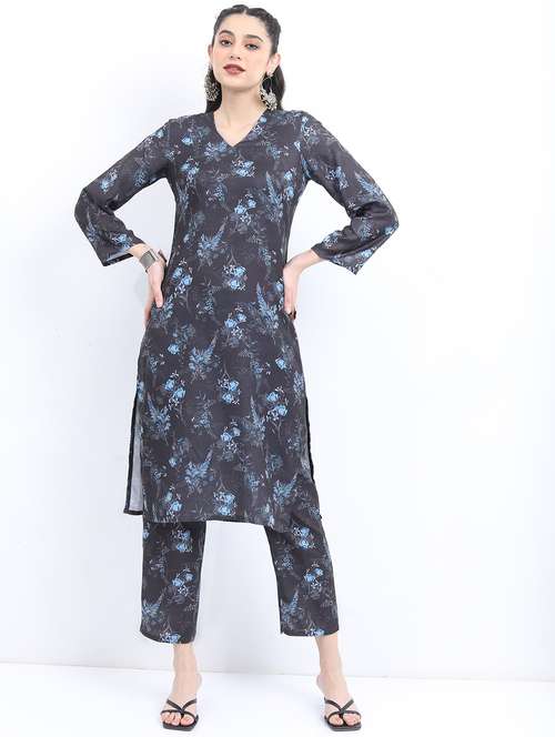women blue floral printed kurta pant set - 21488264 -  Standard Image - 0