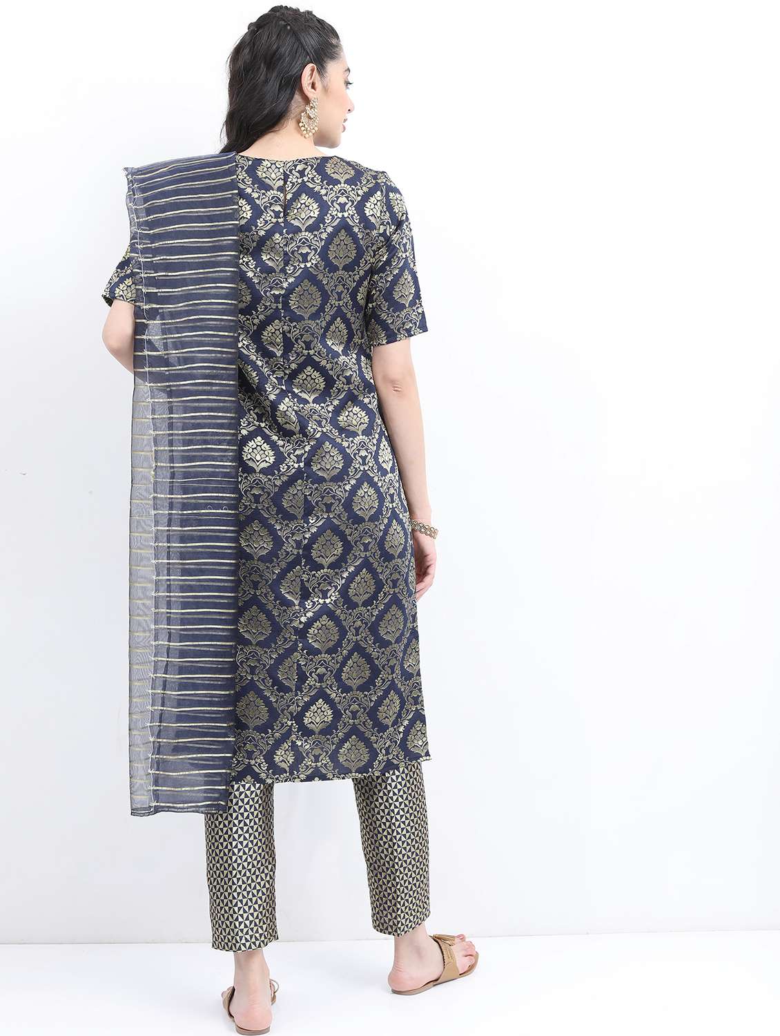 women navy blue kurta pant set with dupatta - 21488272 -  Standard Image - 3