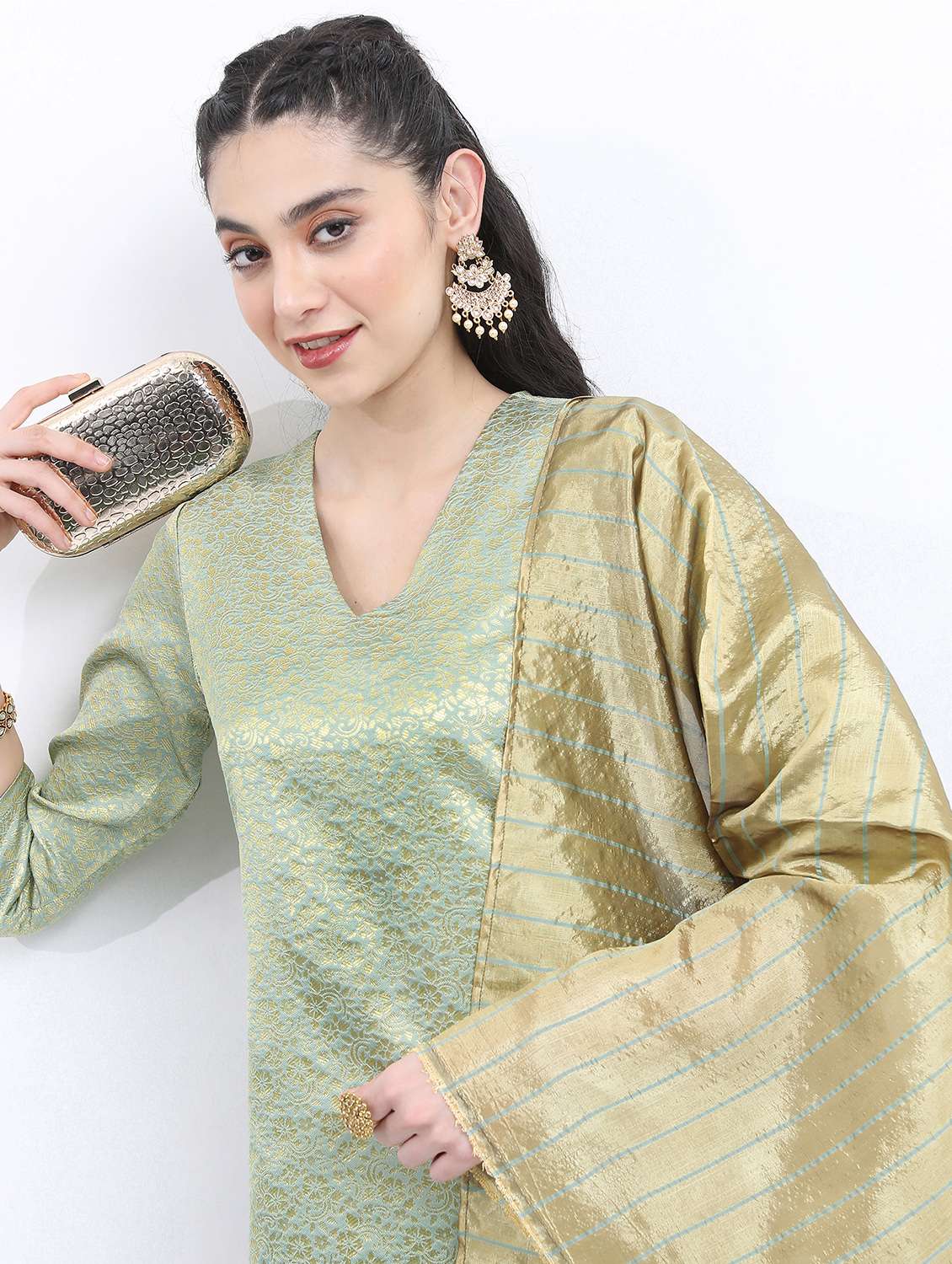 women green kurta palazzo set with dupatta - 21488276 -  Standard Image - 3