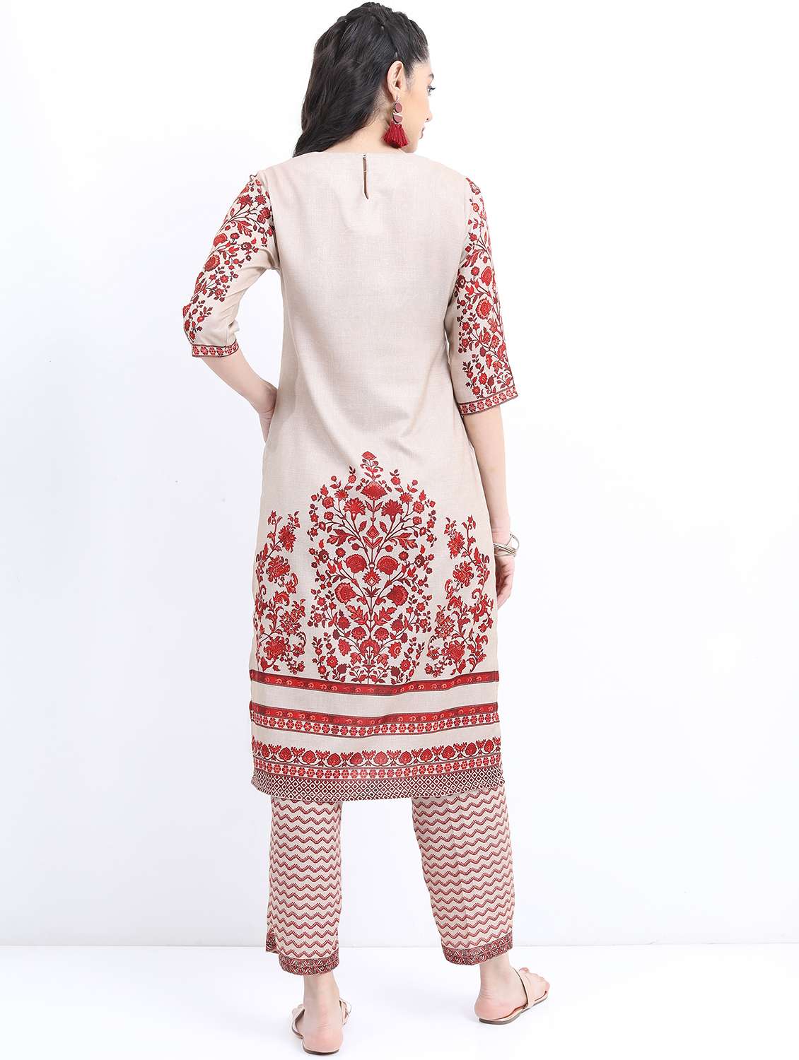 women beige printed kurta pant set - 21488280 -  Standard Image - 3