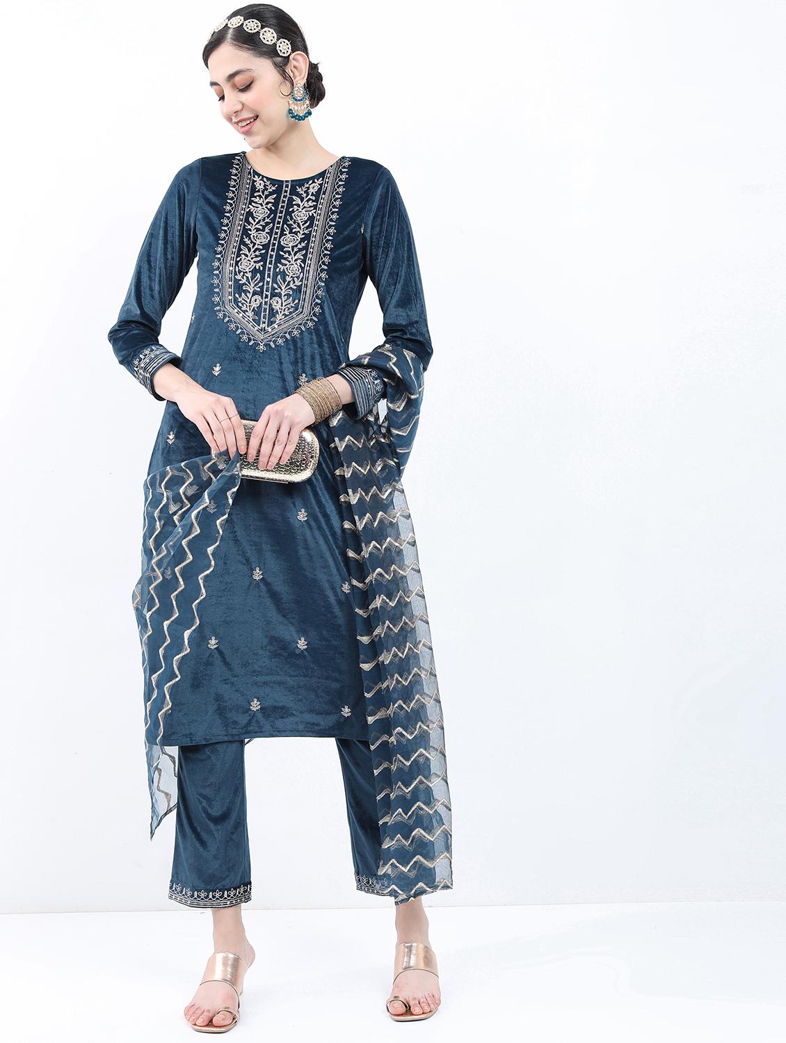 women blue kurta pant set with dupatta - 21488296 - Zoom Image - 0