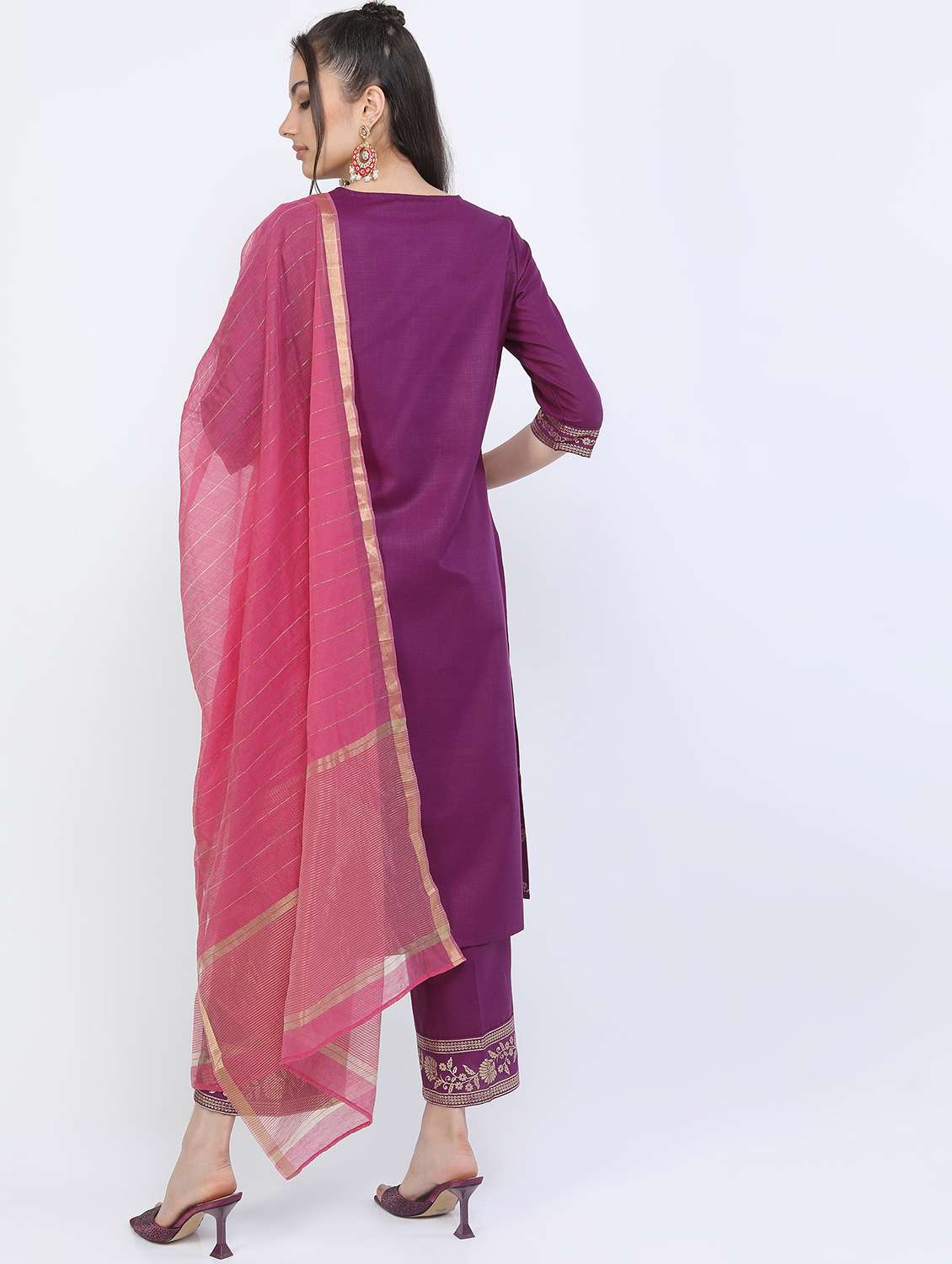 women purple kurta pant set with dupatta - 21488318 - Standard Image - 3