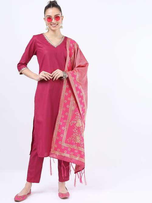 pink self-designed kurta pant set - 21488319 - Standard Image - 0