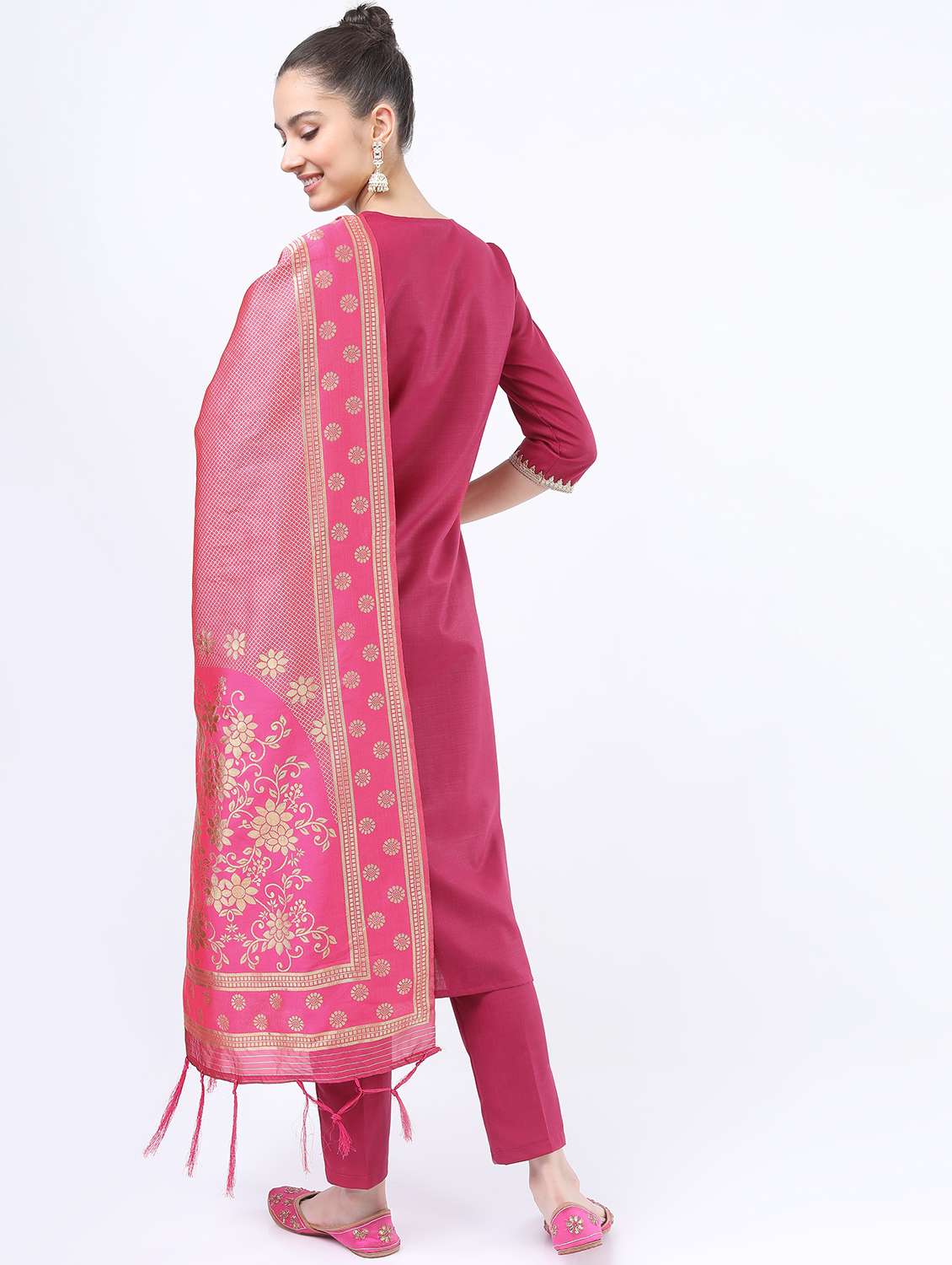 pink self-designed kurta pant set - 21488319 - Standard Image - 3