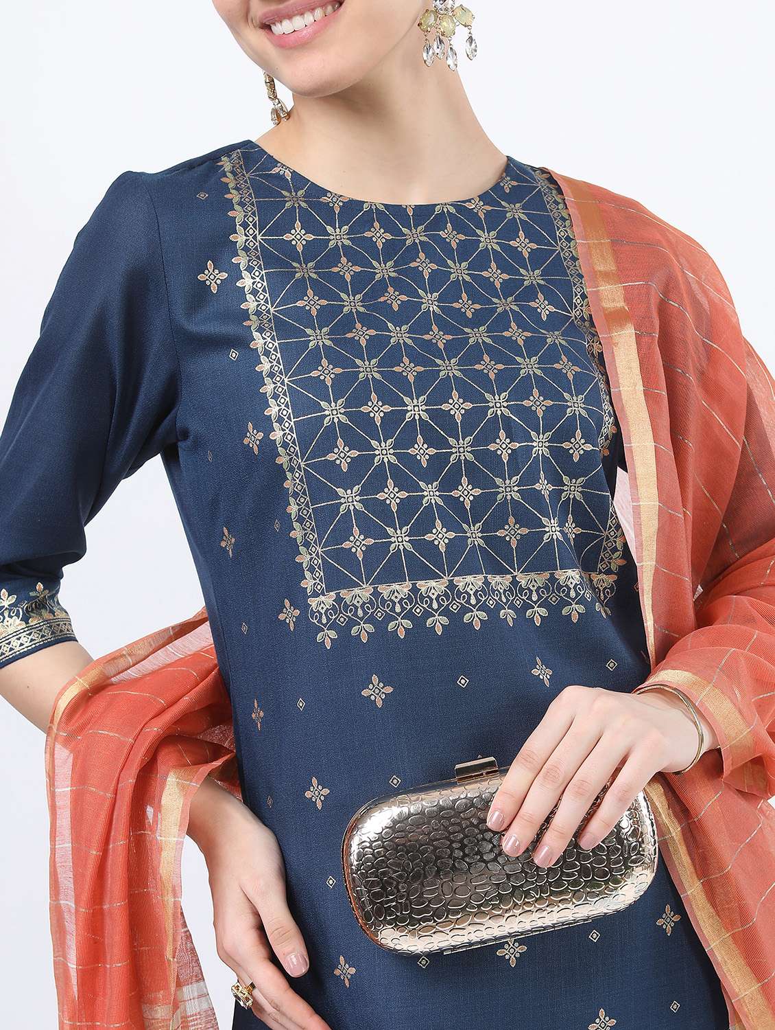 blue self-designed kurta pant set - 21488326 -  Standard Image - 3