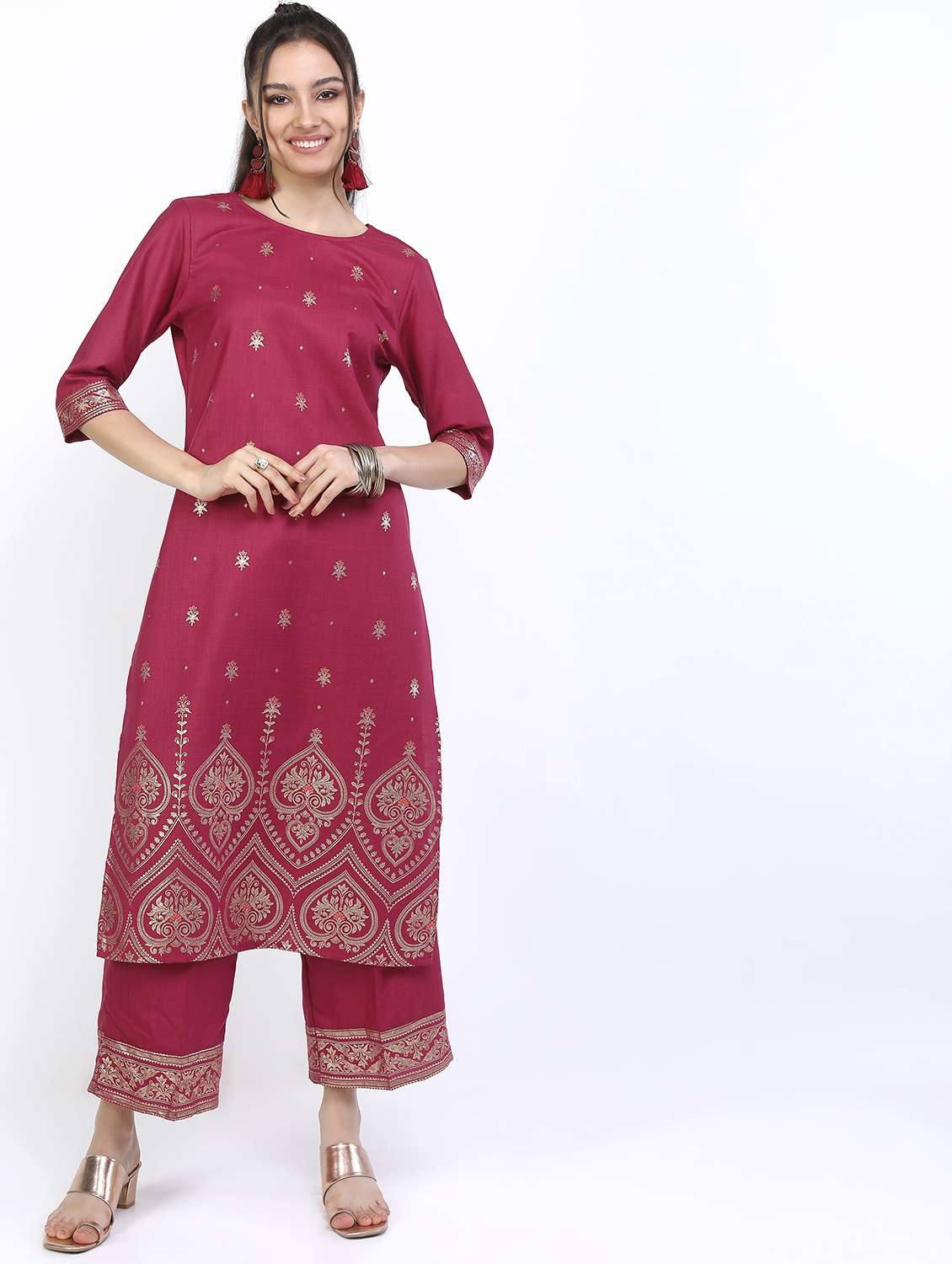 women pink kurta palazzo set 
