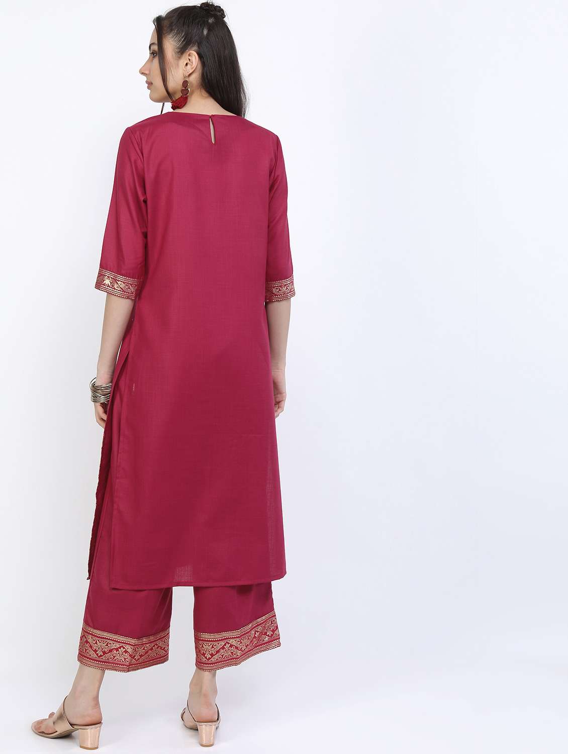 women pink kurta palazzo set  - 21488328 -  Standard Image - 3