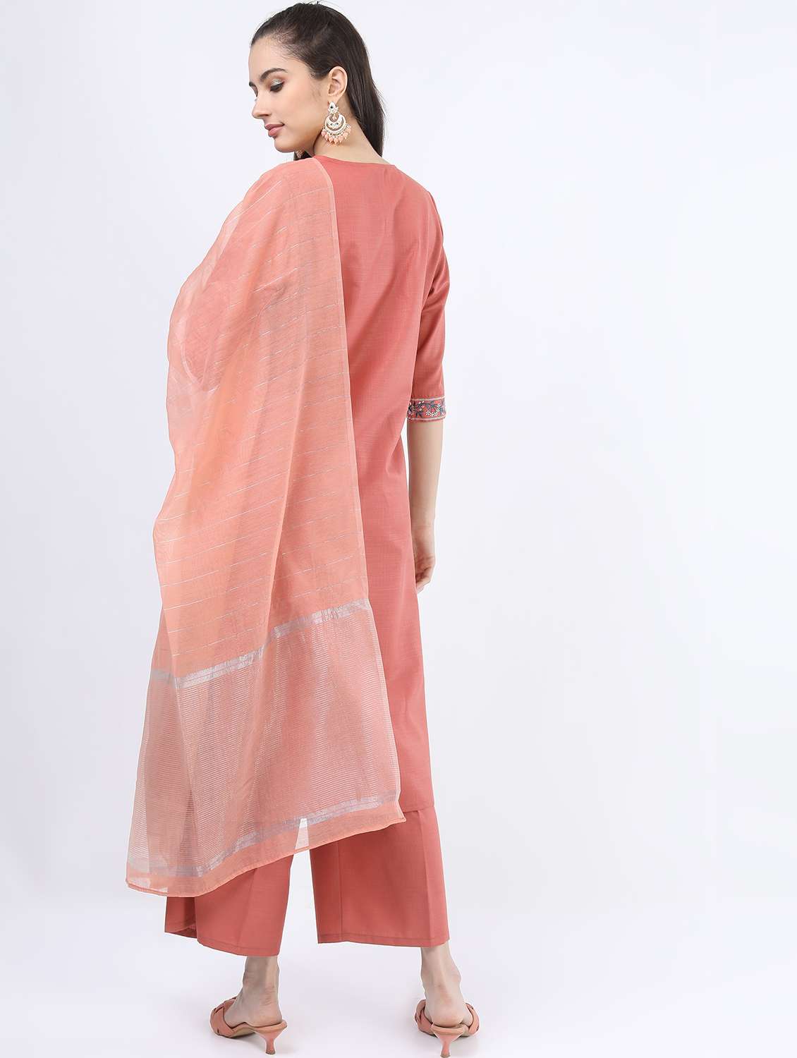 women coral kurta pant set with dupatta - 21488333 -  Standard Image - 3