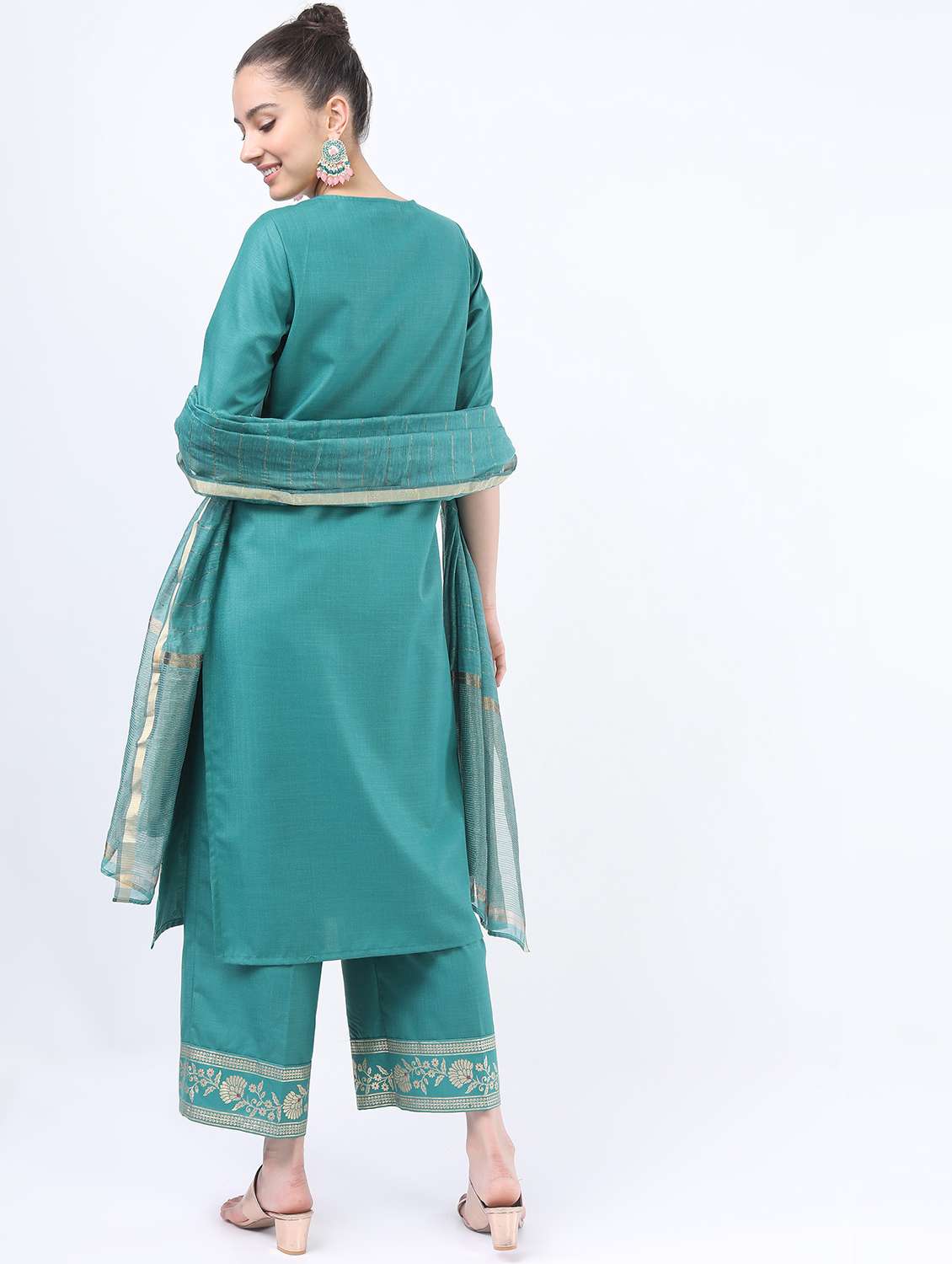 women turquoise kurta pant set with dupatta - 21488339 -  Standard Image - 3