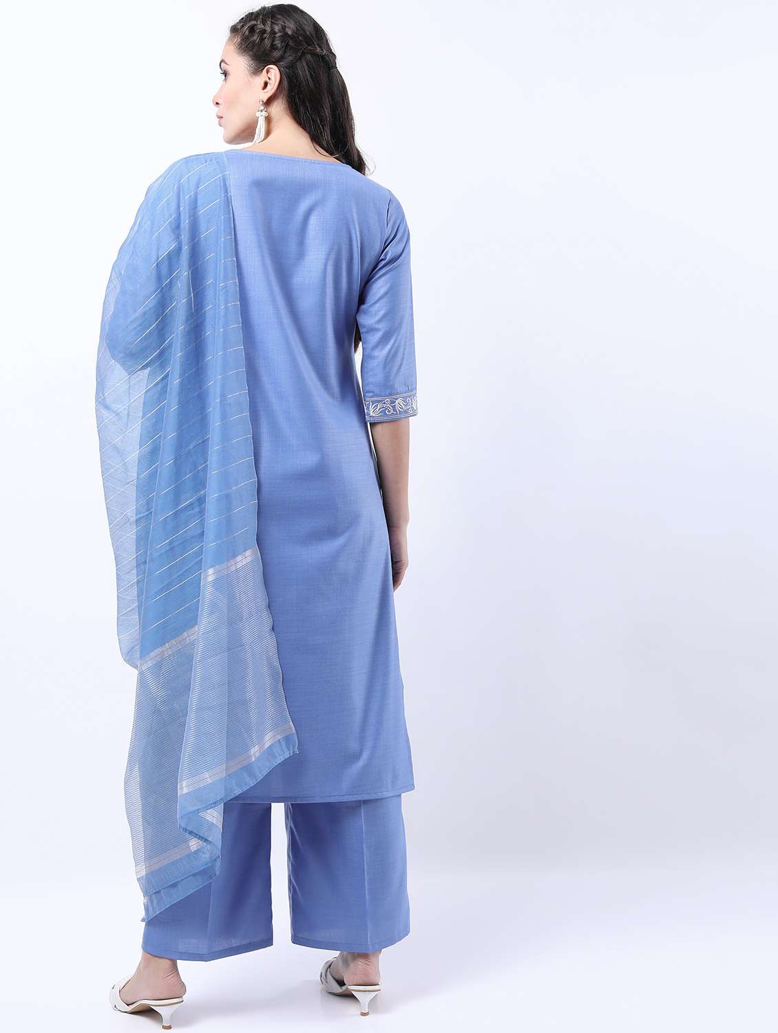 women light blue kurta palazzo set with dupatta - 21488341 -  Standard Image - 3