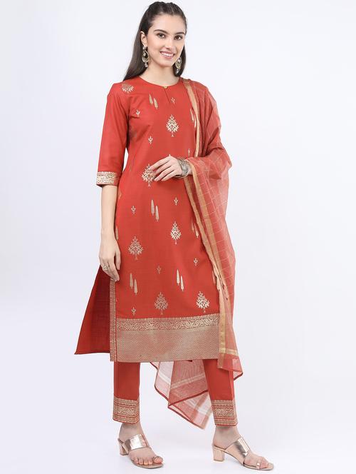 orange self-designed kurta pant set - 21488347 - Standard Image - 0