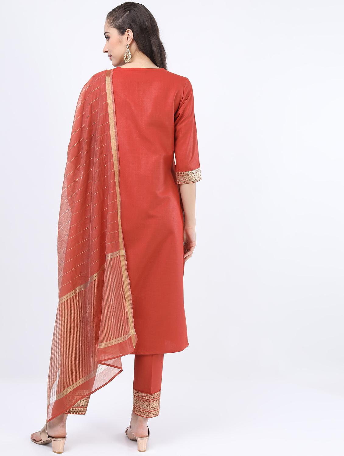 orange self-designed kurta pant set - 21488347 - Standard Image - 3