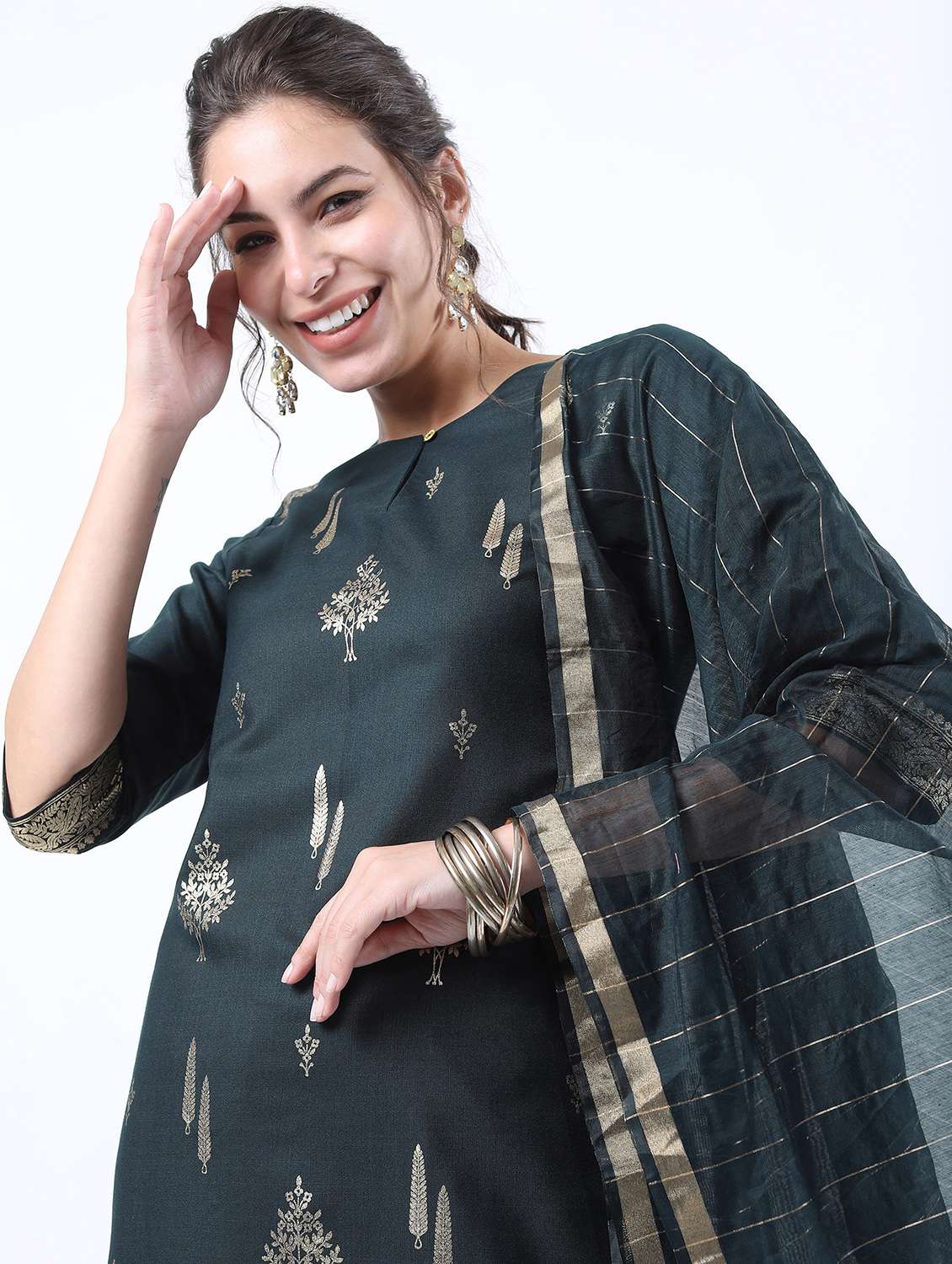 women teal kurta pant set with dupatta - 21488348 -  Standard Image - 3