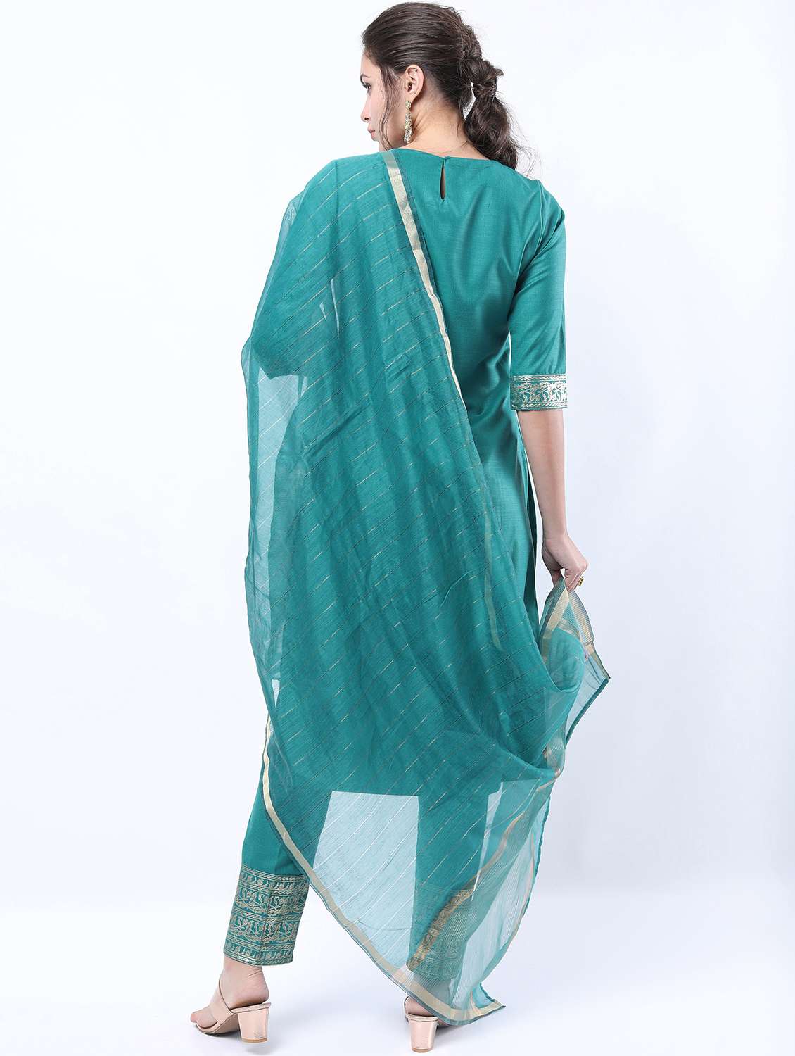 women turquoise kurta pant set with dupatta - 21488352 - Standard Image - 3