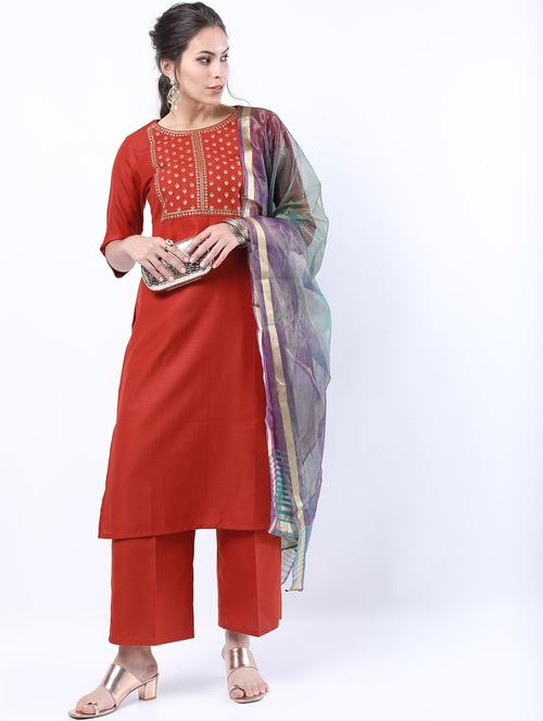 women red kurta pant set with dupatta - 21488355 - Standard Image - 0