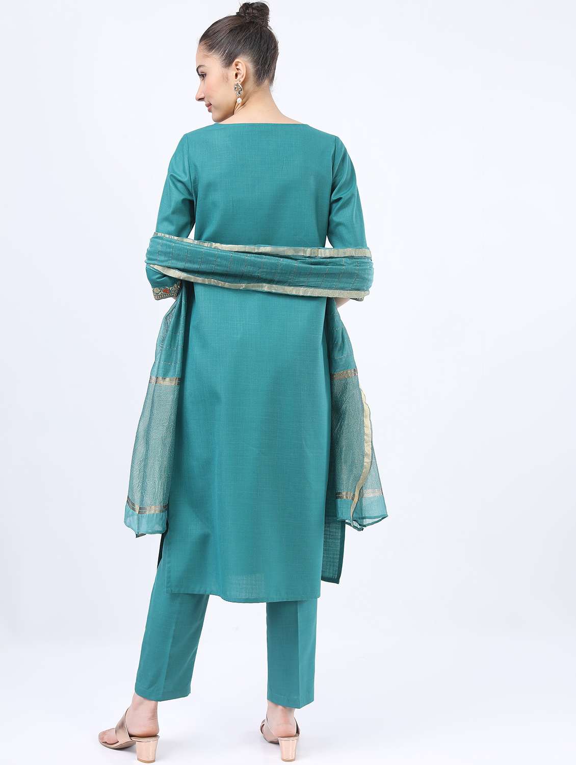 women turquoise kurta pant set with dupatta - 21488371 -  Standard Image - 3