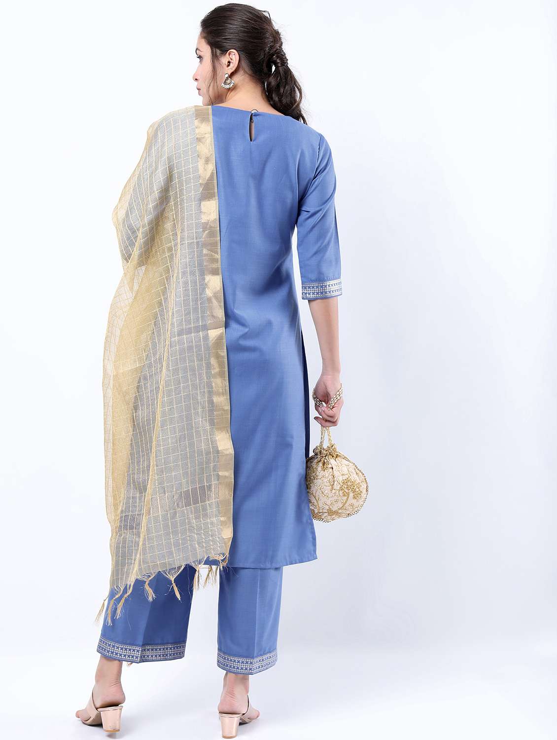 women light blue kurta palazzo set with dupatta - 21488377 -  Standard Image - 3