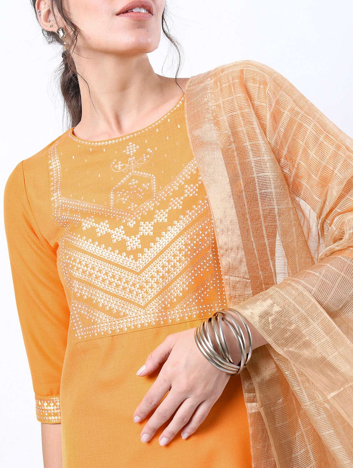women orange kurta palazzo set with dupatta - 21488378 - Standard Image - 3