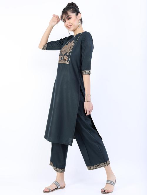 green printed kurta pant set - 21488379 -  Standard Image - 0