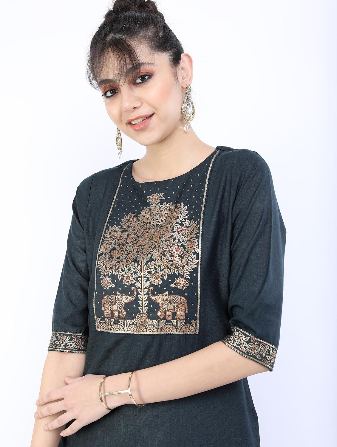 green printed kurta pant set - 21488379 - Standard Image - 3