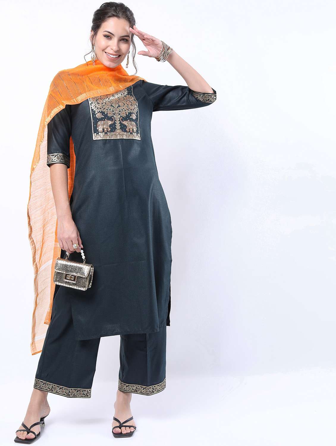 women round neck kurta palazzo set with dupatta - 21488382 -  Zoom Image - 0