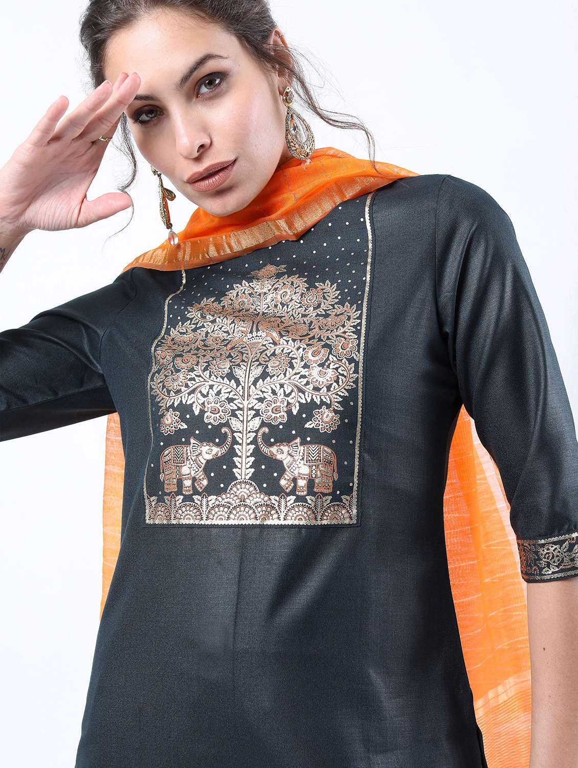 women round neck kurta palazzo set with dupatta - 21488382 - Standard Image - 3