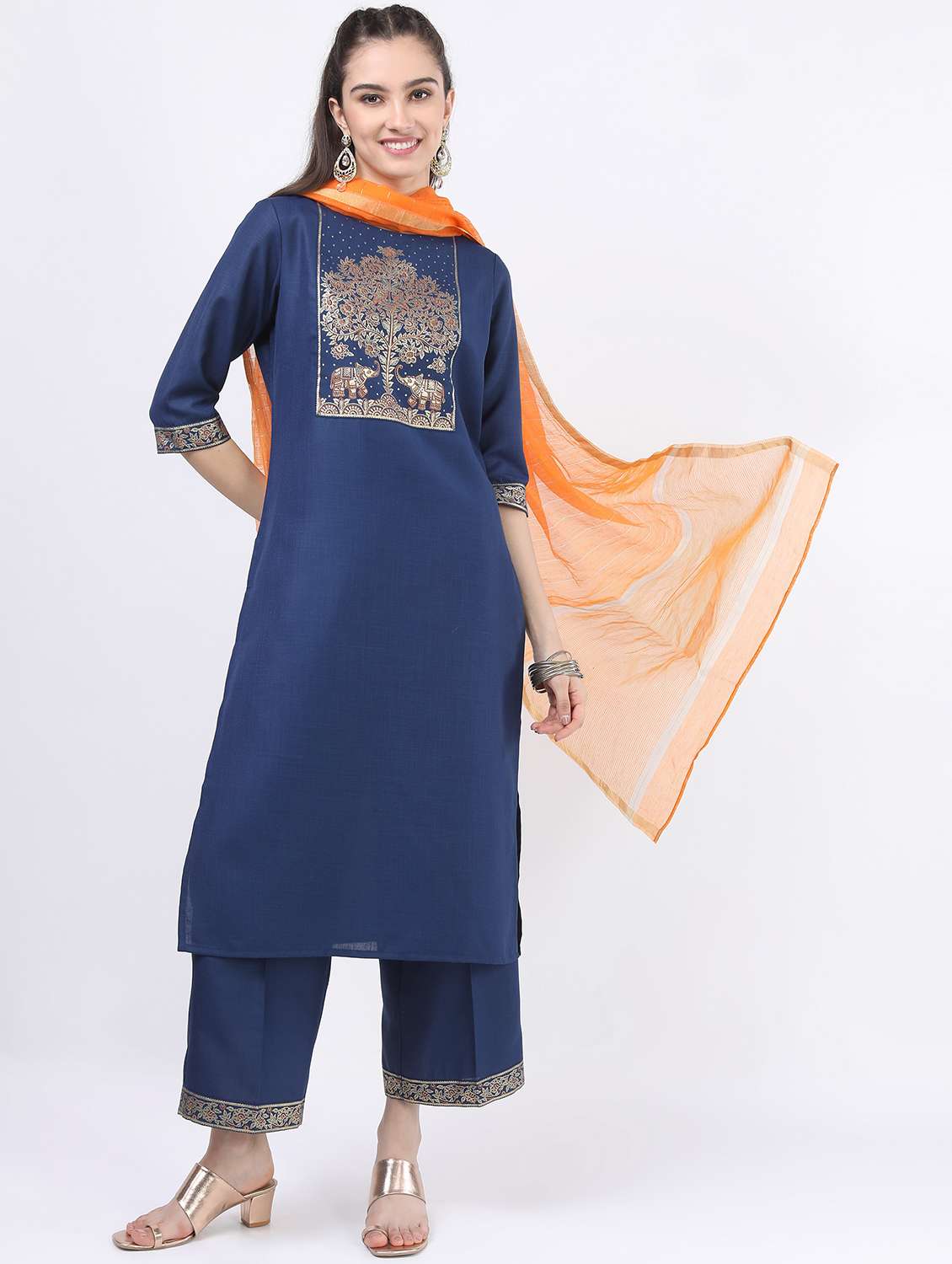 women blue kurta palazzo set with dupatta