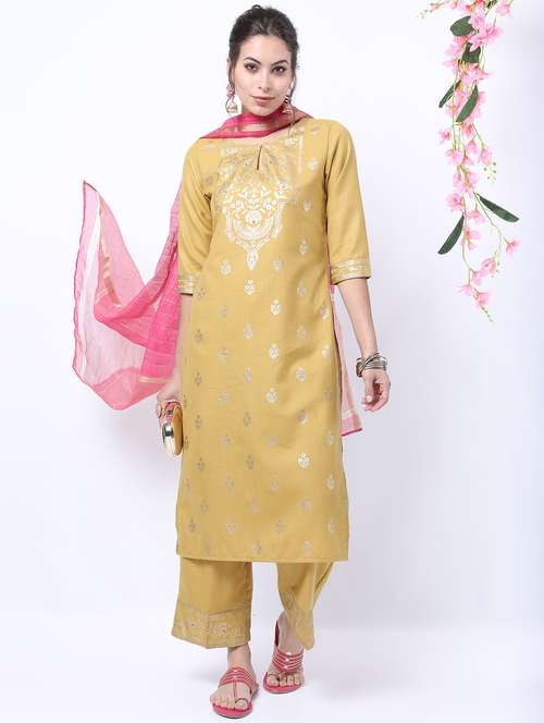 women yellow kurta pant set with dupatta - 21488404 -  Standard Image - 0