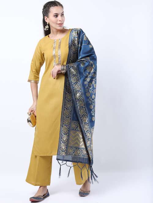 women mustard kurta palazzo set with dupatta - 21488407 - Standard Image - 0