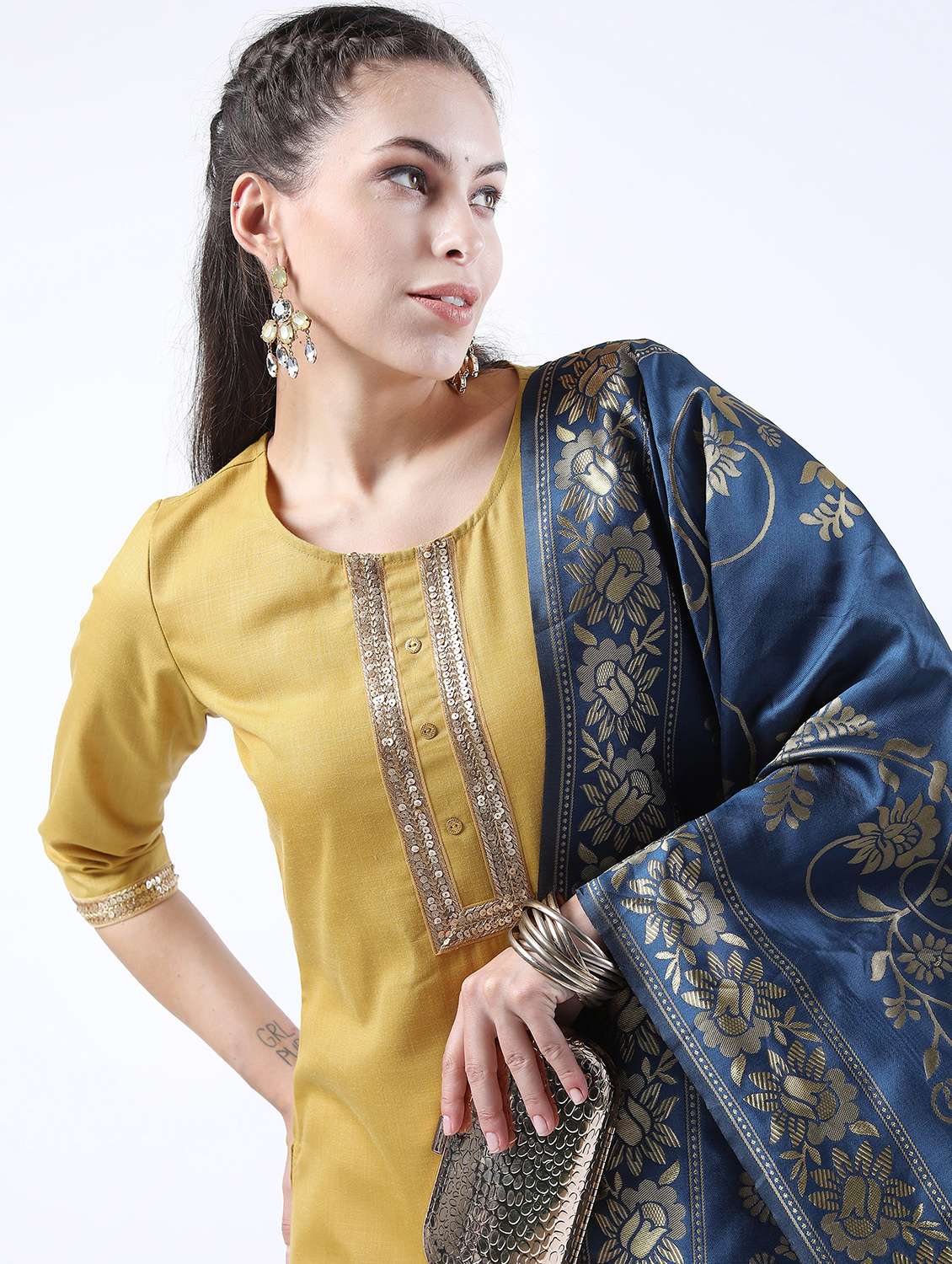 women mustard kurta palazzo set with dupatta - 21488407 - Standard Image - 3