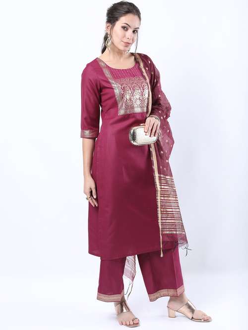 women magenta kurta pant set with dupatta - 21488413 -  Standard Image - 0
